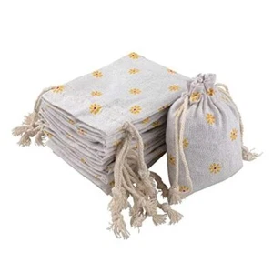 Small Drawstring Gift Bags,20PCS Cotton Burlap Drawstring Pouches Yellow Daisy - Picture 1 of 7