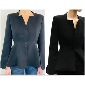 Carla Zampatti size S 8 Black Crepe Femme Fatale Tailored Jacket Designer - Picture 1 of 24