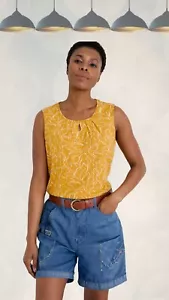Ex Seasalt Women’s Sleeveless Jersey Vest in Bright Yellow Printed - Picture 1 of 2