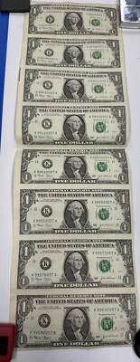 $1 UNCUT SHEET ONE DOLLAR BILLS $1x8 2003 UNITED STATES CURRENCY MONEY UNCIRCUL - Image 1 of 4