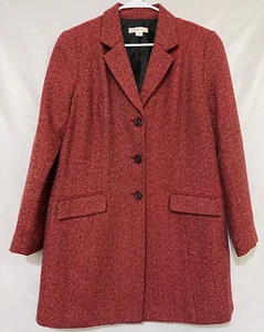 Coldwater Creek Womens 16 Red Herringbone Twill Recycled Wool Blend Pea Coat - Picture 1 of 10