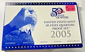 2005 US MINT 50 STATE QUARTERS BEAUTIFUL PROOF SET 5 QUARTERS PLASTIC CASE & BOX - Picture 1 of 4