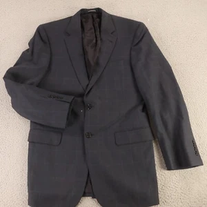 Jos A Bank Jacket S Blue Window Pane Check Over Wool Silk Blazer Sport Coat 39L - Picture 1 of 15