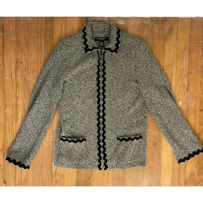 Chaqueta de tweed moteado vintage para mujer talla pequeña años 90 ribete festoneado tejido Foto 1 de 4