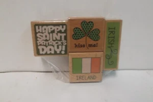 ST. PATRICKS DAY THEMED WOODEN STAMPS SET OF 4 NEW - Picture 1 of 2