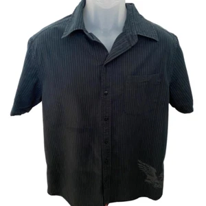 HAWK Skate Black Striped Short Sleeve Collared Button Down Shirt Men S Small - Picture 1 of 7