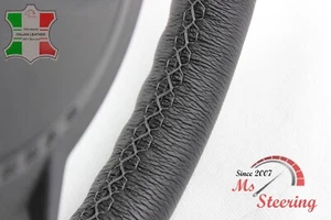 FOR ROVER 75 98-05 BLACK LEATHER STEERING WHEEL COVER, DARK GREY 2 STIT - Picture 1 of 12