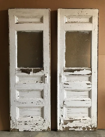Antique Pair Exterior Double 30x90 Doors Frosted Glass Shabby White Old 1402-22B Cover