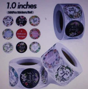 500 Pcs 1 inch Assorted Floral Thank You Stickers Round Sealing & Shipping NIP - Picture 1 of 8