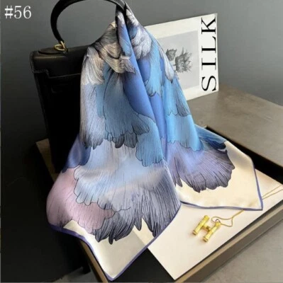 100% Mulberry Silk 27" Square Scarf Women Neckerchief Wrap Floral Yellow Flower - Image 1 of 4