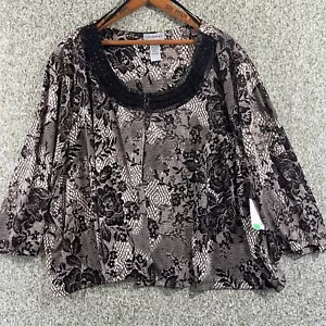 Catherines Jacket Women 4X Black Floral Stretch Loose Embellished 3/4 Sleeve - Picture 1 of 8