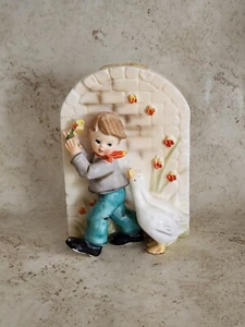 Vintage Erich Stauffer 3D Wandbehang Kunst Junge mit Gänsen S8399 Hummel wie - Bild 1 von 17