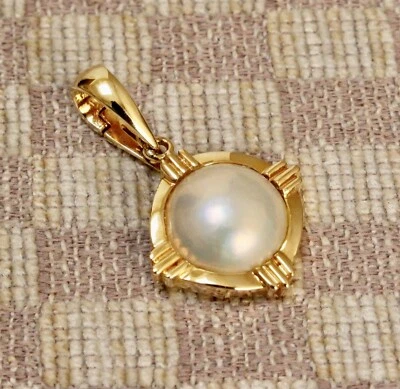 NEW 14K YELLOW  GOLD 13mm MABE PEARL PENDANT ENHANCER (must see) - Image 1 of 4