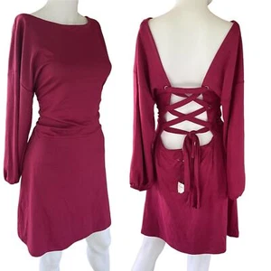 Free People Fuchsia Bianca Fairytale Open Back Lace Up Mini Dress L NWT - Picture 1 of 7