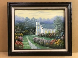 Paisaje árboles flores iglesia rural 16x20 W Williams pintura al óleo arte enmarcado - Imagen 1 de 5