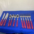 Stainless Korea Red Handle Flatware Silverware 12 Pieces-Estate Find