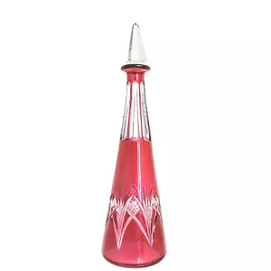 Decanter vetro mirtillo taglio cristallo XIX secolo trasparente Nancy Francia 11" - Foto 1 di 9