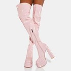 Womens Faux Leather Thick Heels Square Toe Side Zip Platform Over The Knee Boots