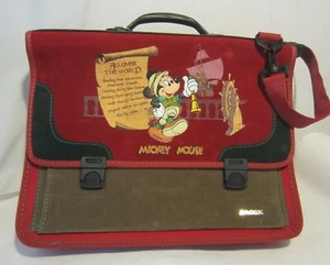 DISNEY MICKEY MOUSE Baggy All Over World red suede briefcase book bag tote NEW - Picture 1 of 9