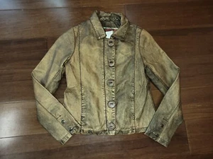 Catimini Brown Bronze Pig Leather Button Front Jacket Size 12 - Picture 1 of 5