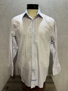 Camisa de vestir inglesa a cuadros para hombre talla 16 32/33 blanca azul - Imagen 1 de 5