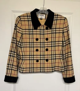 Kasper for ASL Womens Plaid Wool Blend Blazer Jacket Sz 8 w/ Black Velvet Collar - Bild 1 von 6