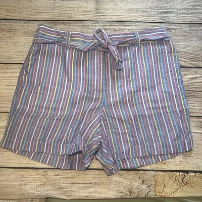 Talbots Linen Blend Tie Waist Striped Shorts Womens Size 12P Pockets Lightweight - Image 1 of 4
