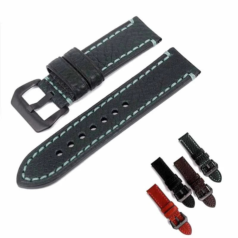 Genuine Leather Watch Band Buckle Wrist Replacement Vintage Strap Belt 22 24mm Bv8002-s-b 22mm