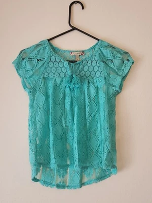 Speechless Girls Size Large Lace Blouse With Faux Tassle Ties Good For Layering - Image 1 of 4