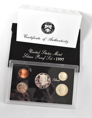 US Mint 1997 Silver Proof Set w/Black Box & COA - Image 1 of 4