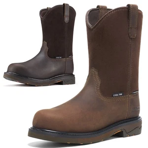 NINGO Hombres Puntera de Acero Botas de Vaquero Impermeables Cuero Botas Wellington - Imagen 1 de 31