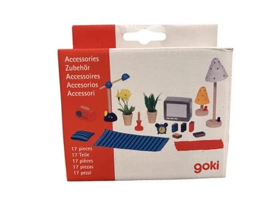 GOKI Accessoires Wohn- und Schlafzimmer 17 Teile | Holz Puppenhaus 51934 | NEU - Bild 1 von 2