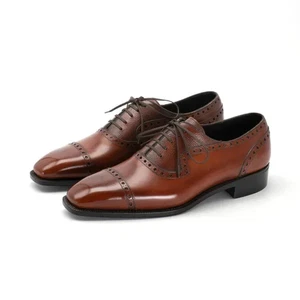 New Handmade Men Dark Brown Brogue Leather Lace Up Office, Business, Oxford Shoe - Picture 1 of 9