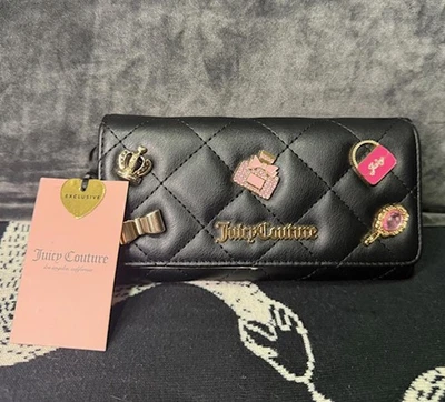 Cartera de cuero acolchada negra Juicy Couture con alfileres decorativos nueva con etiquetas Foto 1 de 4