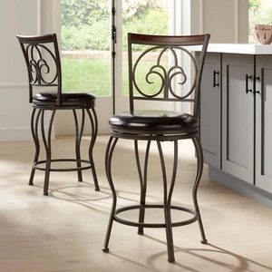Colton Metal Swivel Bar Stools Set of 2 Brown 24" High Kitchen Counter Island - Picture 1 of 10