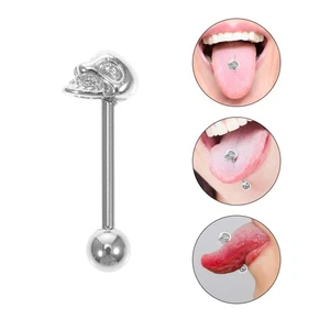 Piercing Lingua Teschio Acciaio Inox Barra 1,8 cm Corpo Gioielli - Foto 1 di 11