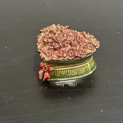 Vtg MONET  Heart of Roses  Collectible Enamel Keepsake Trinket Box  Retired  - Image 1 of 4