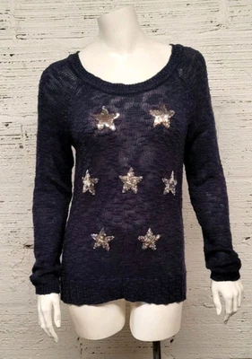 Suéter INC International Concepts Estrellas Lentejuelas Plateadas Azul Oscuro Talla P/M Foto 1 de 4