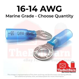 Blue Heat Shrink Marine Grade 1/4" Ring Crimp Connectors Terminals, AWG 16-14 - Picture 1 of 7