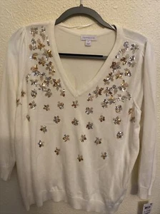 CHARTER CLUB NWT Women's XL White Gold sequined Embellished Cardigan Sweater - Picture 1 of 4