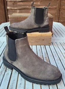 Pepe Jeans Men's Suede Leather Chelsea Ankle Boots, Size 9, Grey/Black, RRP £130 - Picture 1 of 19