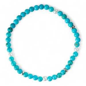 Bracciale di Turchese, Perle e Argento 925 Elastico - Foto 1 di 1