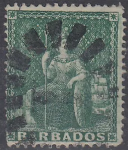 BARBADOS 1861 QV BRITTANIA ½d. DEEP GREEN USED (ID:741/D52368) - Picture 1 of 1