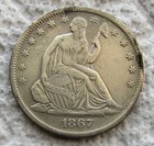 1867-S Seated Liberty Silver Half Dollar Rare Date XF Detail Reverse Damage