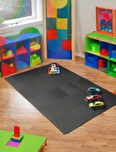 (60 Piece) Kids Foam Puzzle Floor Mat | Interlocking Play Mat w/ Border | Black - Picture 1 of 6