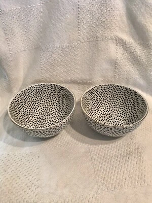 Juego de 2 cuencos redondos de gres con puntos blancos y negros de tomillo y mesa 6”D..3”H Foto 1 de 4