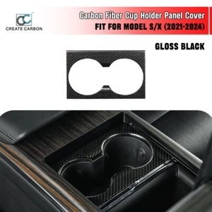 1pcs Real Carbon Fiber Front Cup Holder Panel Trim For Tesla Model X Model S - Picture 1 of 7