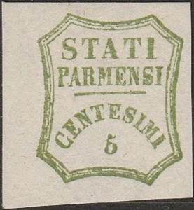 62 - Parma - 1859 - 5 c. yellow green no. 13. Cert. A. Bolaffi. Margini exceptional - Picture 1 of 2