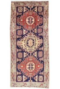 Vintage Tribal Rug 4'10'' x 10'7'' Blue Wool Hand-Knotted Oriental Carpet - Picture 1 of 15
