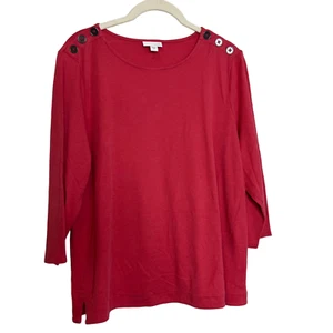 J Jill Womens Knit Top Large Dark Coral Button Accents Cotton Modal 3/4 Sleeves - Picture 1 of 6